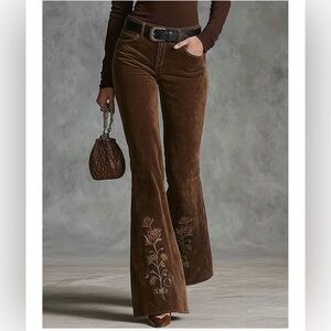 NYT Oyrosy Western-style Floral Embroidered Pocket Flared Pants Size Small